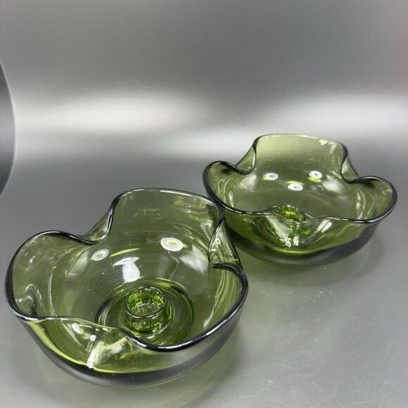 Anchor Hocking Modern Avocado Candlestick Holders Green Set 2 Folded Edge Votive - Picture 12 of 15